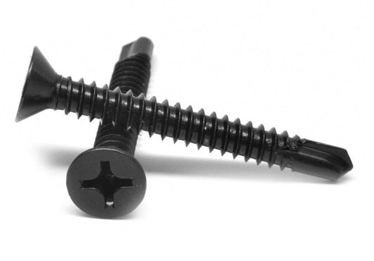 #10-16 x 1 1/4 Self Drilling Screw Phillips Flat Head #3 Point Low Carbon Steel Black Oxide PMI4_Q1YQV54